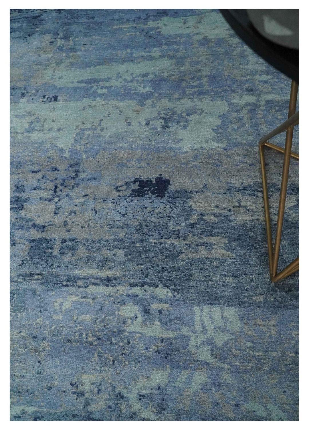 Blue, Ivory and Aqua Modern abstract Hand Knotted 8x10 wool and Bamboo Silk area Rug - The Rug Decor