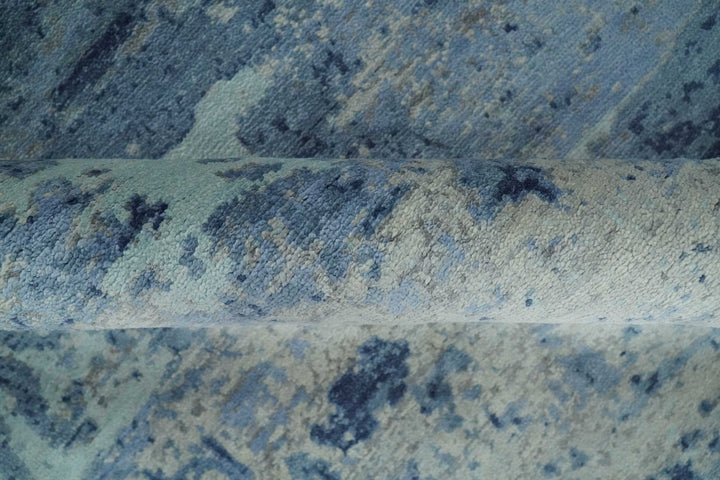 Blue, Ivory and Aqua Modern abstract Hand Knotted 8x10 wool and Bamboo Silk area Rug - The Rug Decor