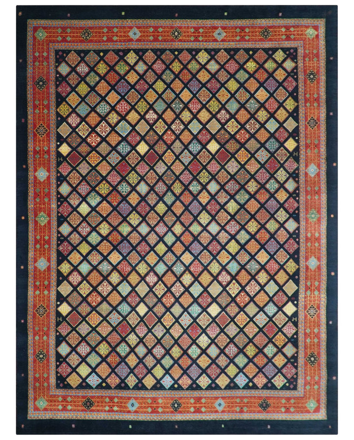 Blue Modern Geometrical Design 9x12 Hand Knotted wool Area Rug - The Rug Decor