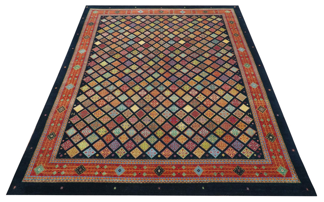 Blue Modern Geometrical Design 9x12 Hand Knotted wool Area Rug - The Rug Decor