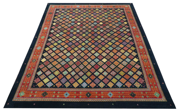 Blue Modern Geometrical Design 9x12 Hand Knotted wool Area Rug - The Rug Decor