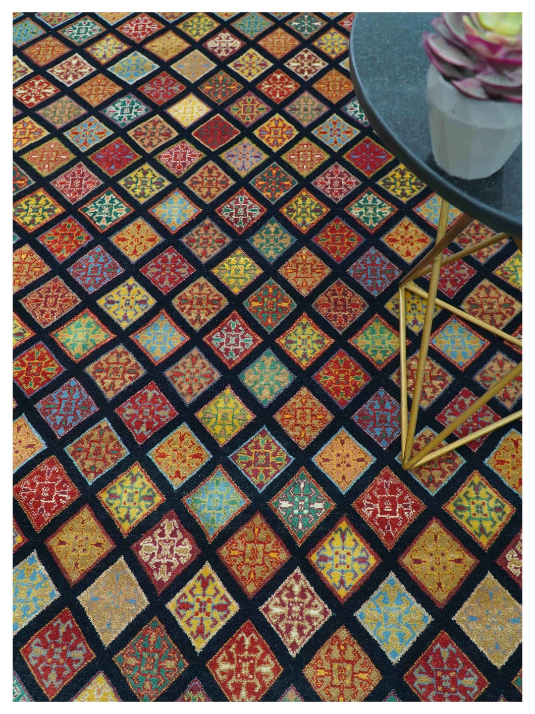 Blue Modern Geometrical Design 9x12 Hand Knotted wool Area Rug - The Rug Decor