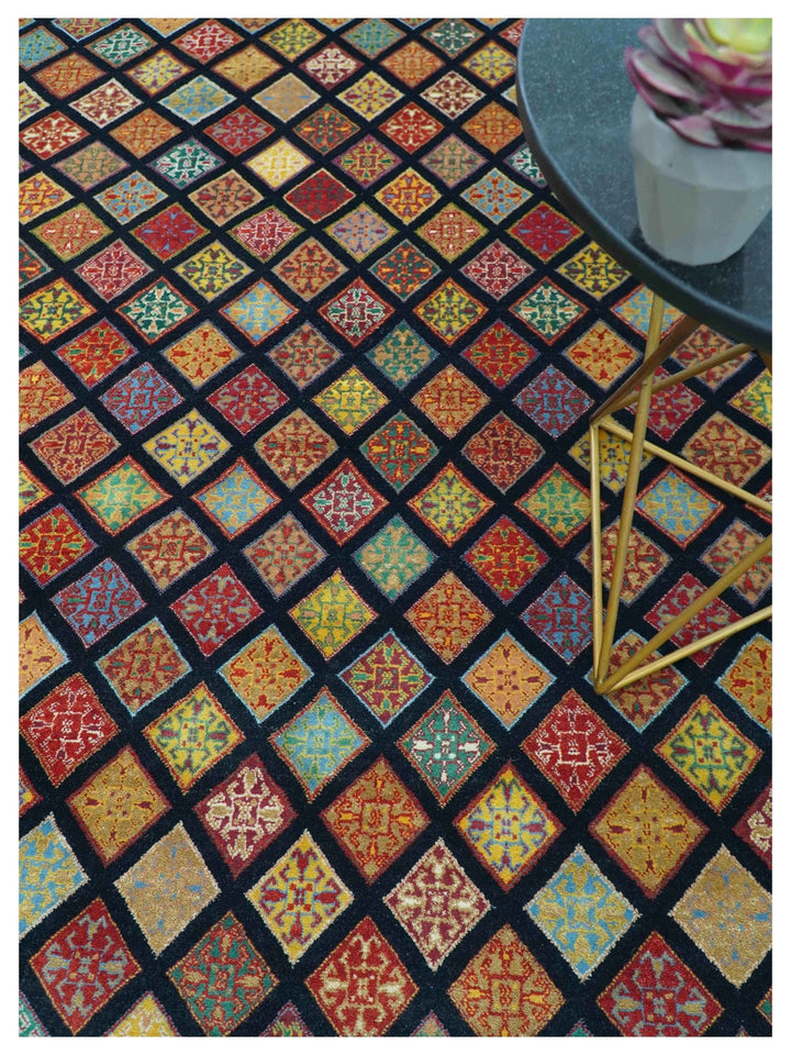 Blue Modern Geometrical Design 9x12 Hand Knotted wool Area Rug - The Rug Decor