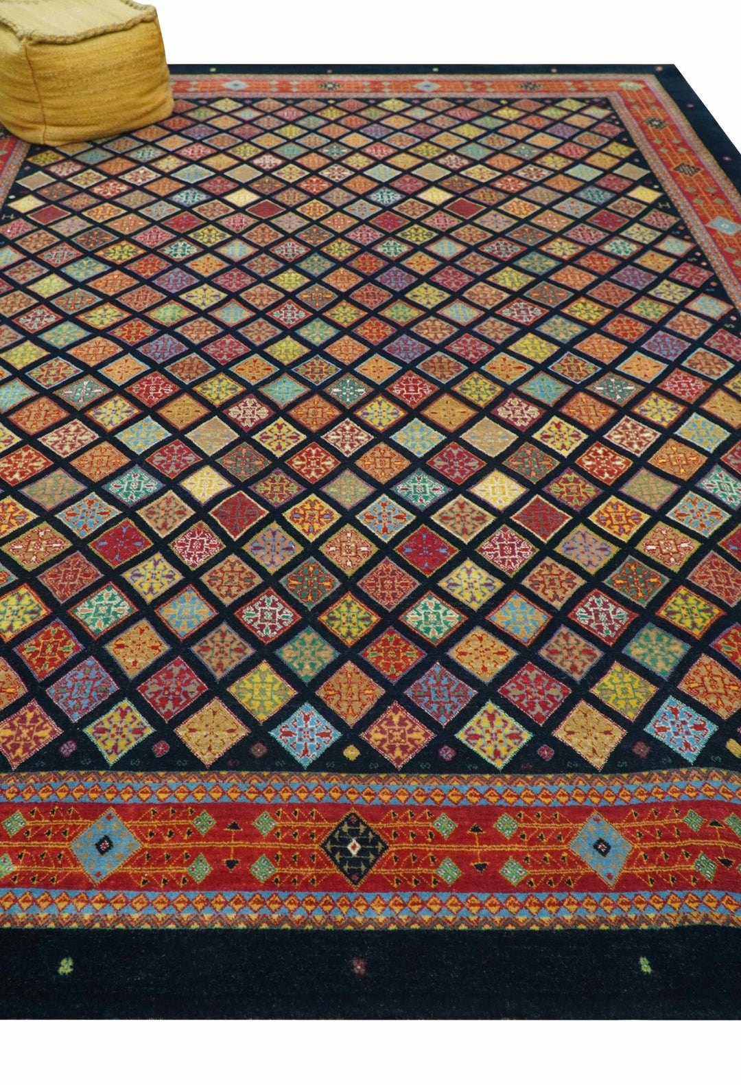 Blue Modern Geometrical Design 9x12 Hand Knotted wool Area Rug - The Rug Decor