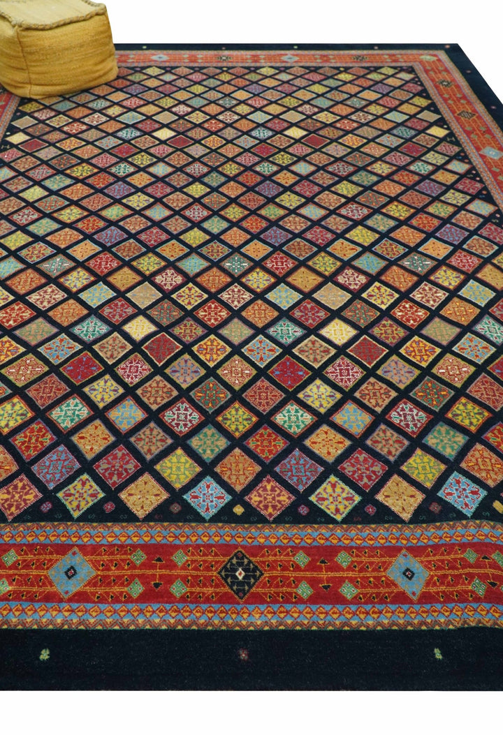 Blue Modern Geometrical Design 9x12 Hand Knotted wool Area Rug - The Rug Decor