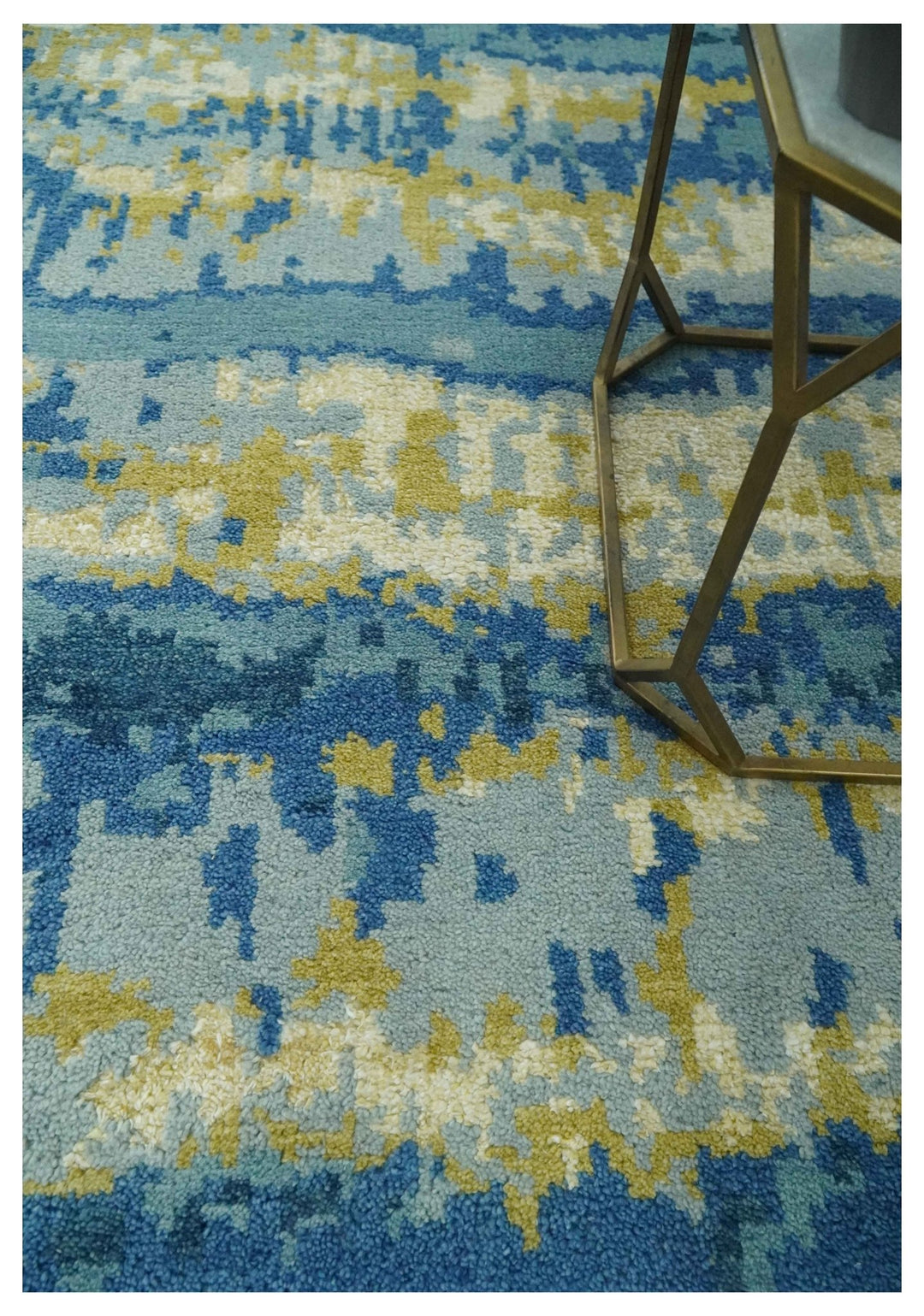 Blue, Olive and Ivory Modern abstract Hand Knotted 5x8 wool Area Rug - The Rug Decor
