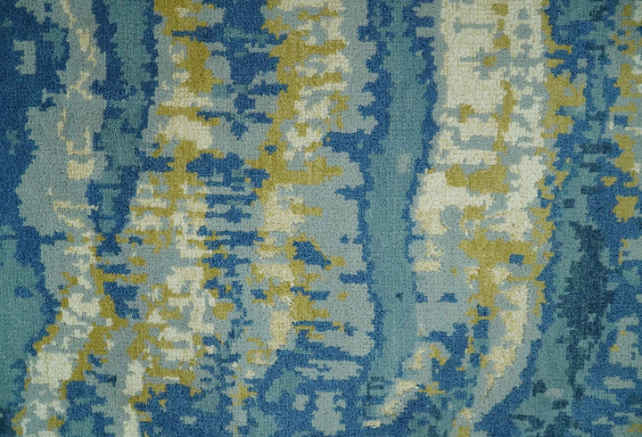 Blue, Olive and Ivory Modern abstract Hand Knotted 5x8 wool Area Rug - The Rug Decor