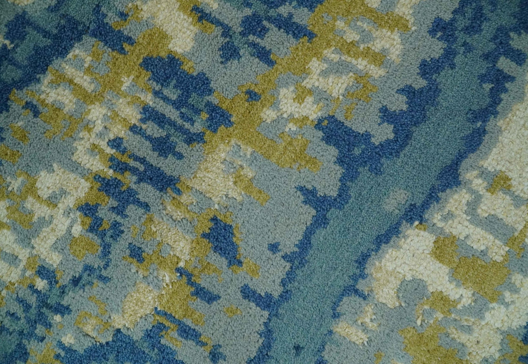 Blue, Olive and Ivory Modern abstract Hand Knotted 5x8 wool Area Rug - The Rug Decor