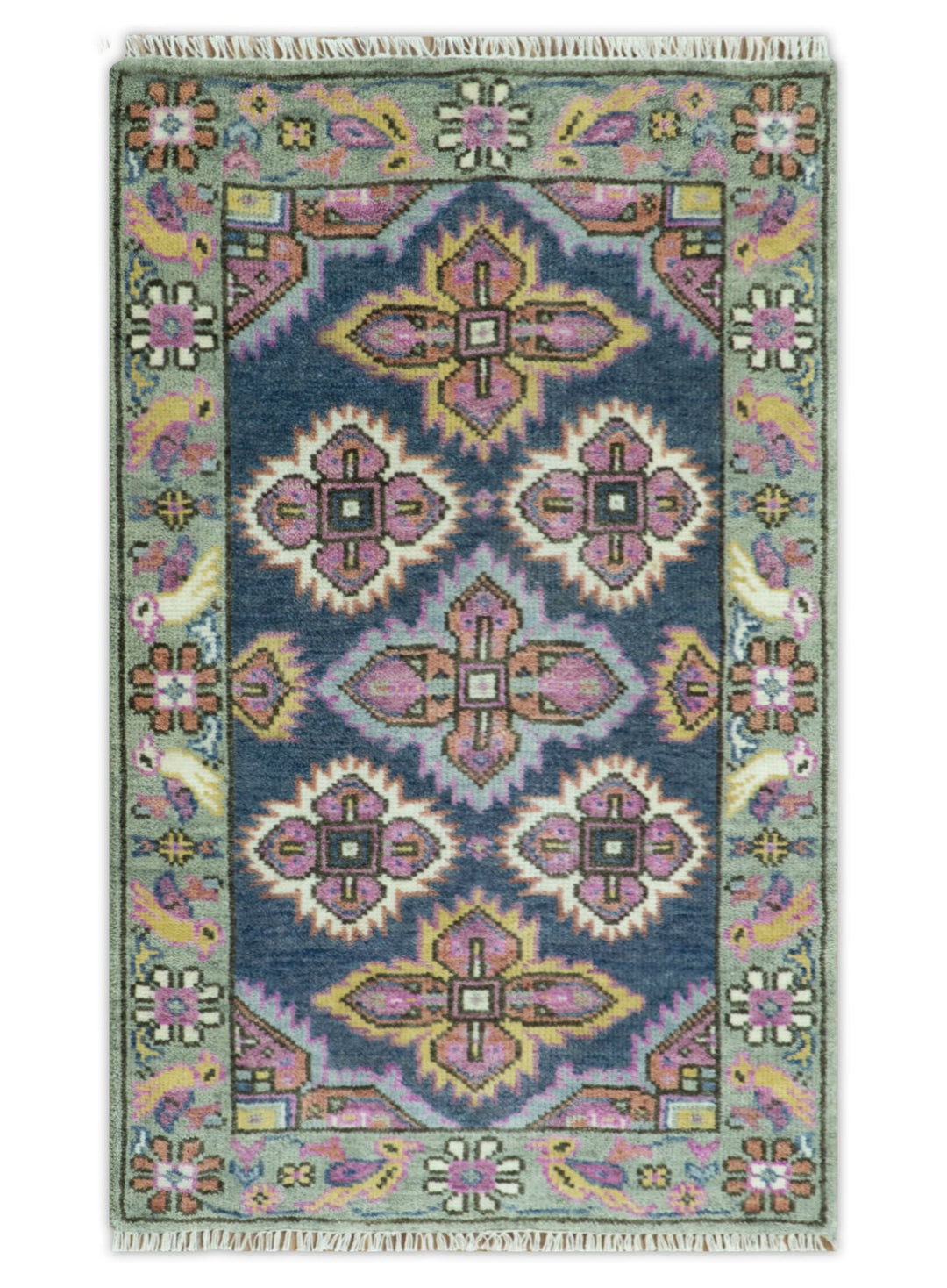 Blue, Purple and Green hand knotted Traditional Heriz Serapi Wool Area Rug - The Rug Decor