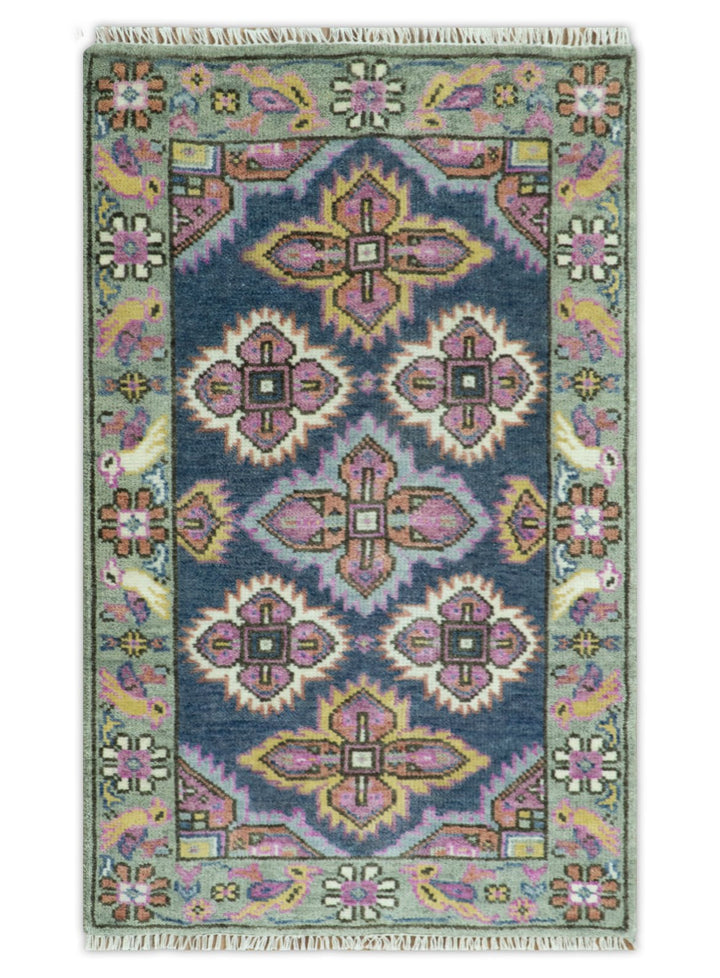 Blue, Purple and Green hand knotted Traditional Heriz Serapi Wool Area Rug - The Rug Decor