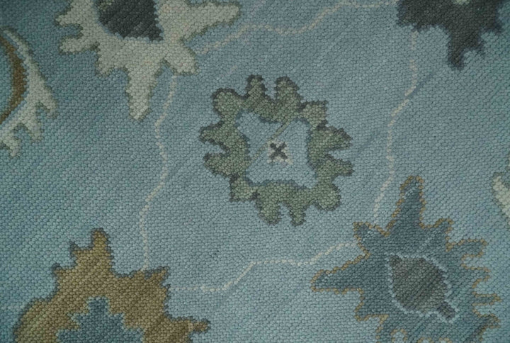 Bluish Gray and Aqua Hand knotted Oriental Oushak Custom Made wool Area Rug - The Rug Decor