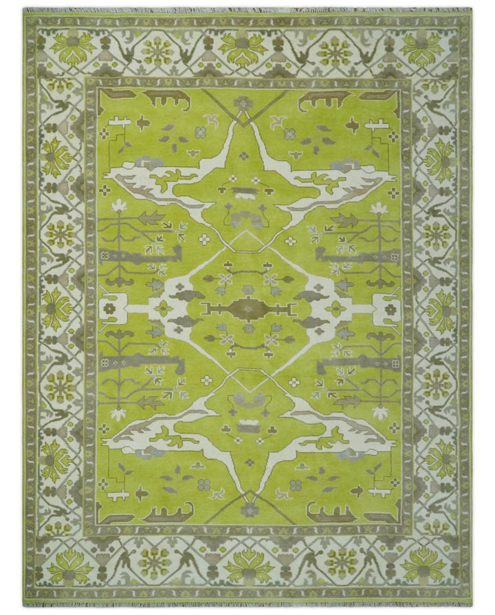 Bright Green and Ivory Hand knotted Oriental Oushak 9x12 wool Area Rug - The Rug Decor