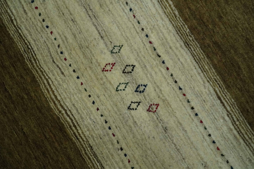 Brown and Ivory Geometrical Stripes Design Hand loom 4.6x6.6 wool Area Rug - The Rug Decor