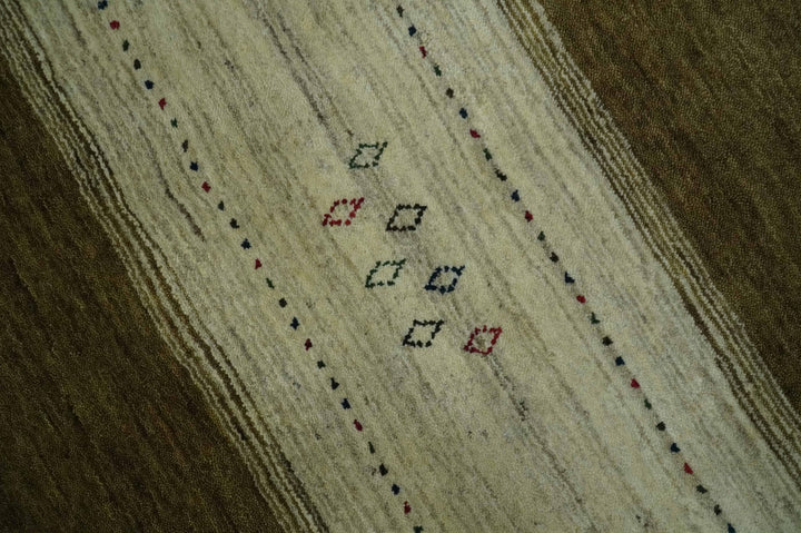 Brown and Ivory Geometrical Stripes Design Hand loom 4.6x6.6 wool Area Rug - The Rug Decor