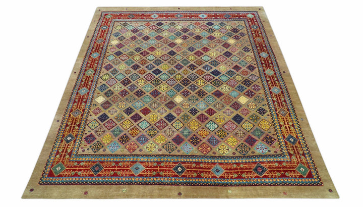 Brown Modern Geometrical Design 8x10 Hand Knotted wool Area Rug - The Rug Decor