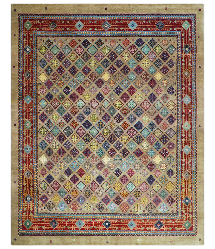 Brown Modern Geometrical Design 8x10 Hand Knotted wool Area Rug - The Rug Decor