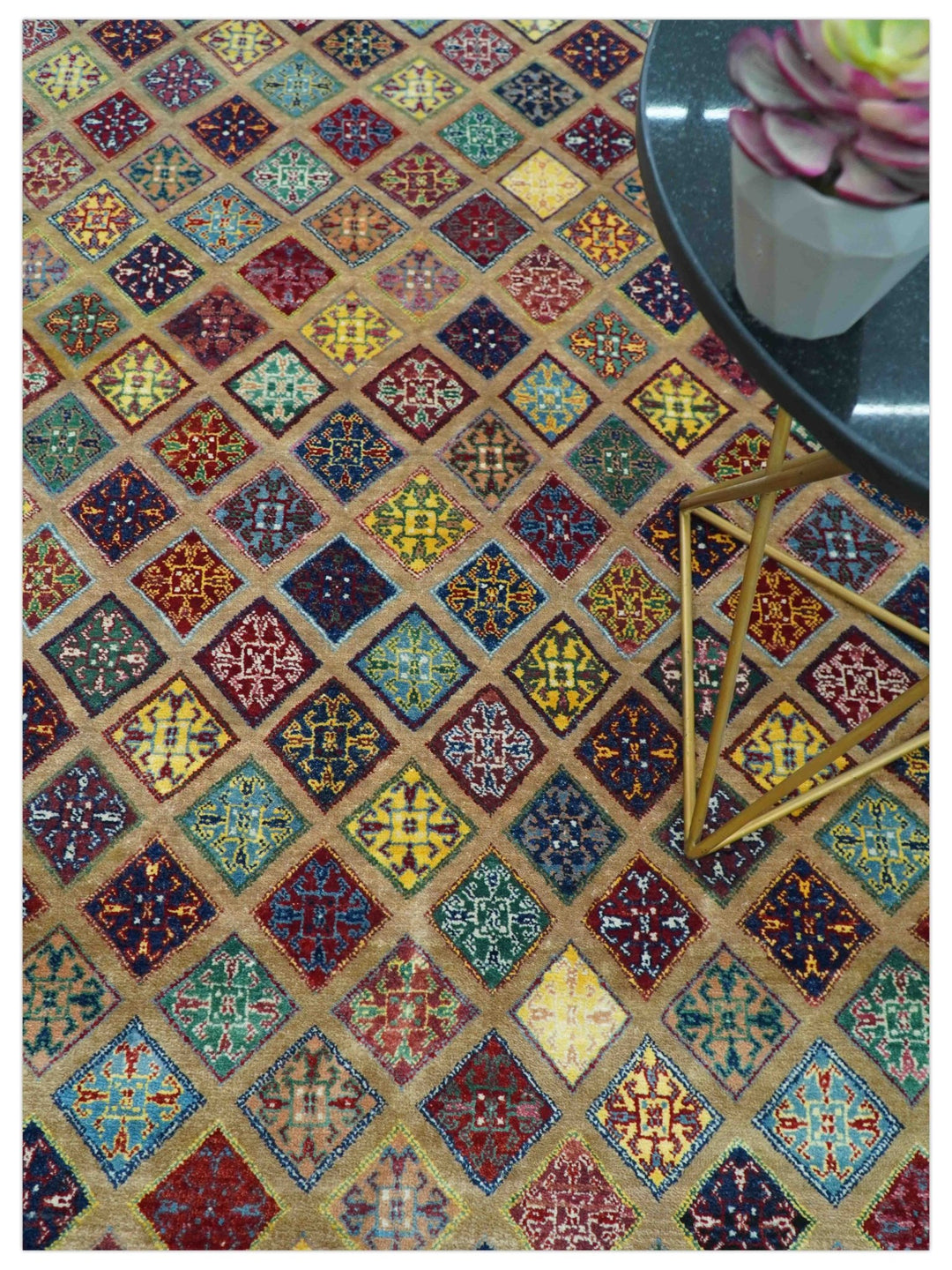 Brown Modern Geometrical Design 8x10 Hand Knotted wool Area Rug - The Rug Decor