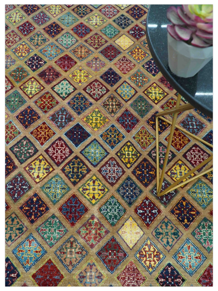 Brown Modern Geometrical Design 8x10 Hand Knotted wool Area Rug - The Rug Decor