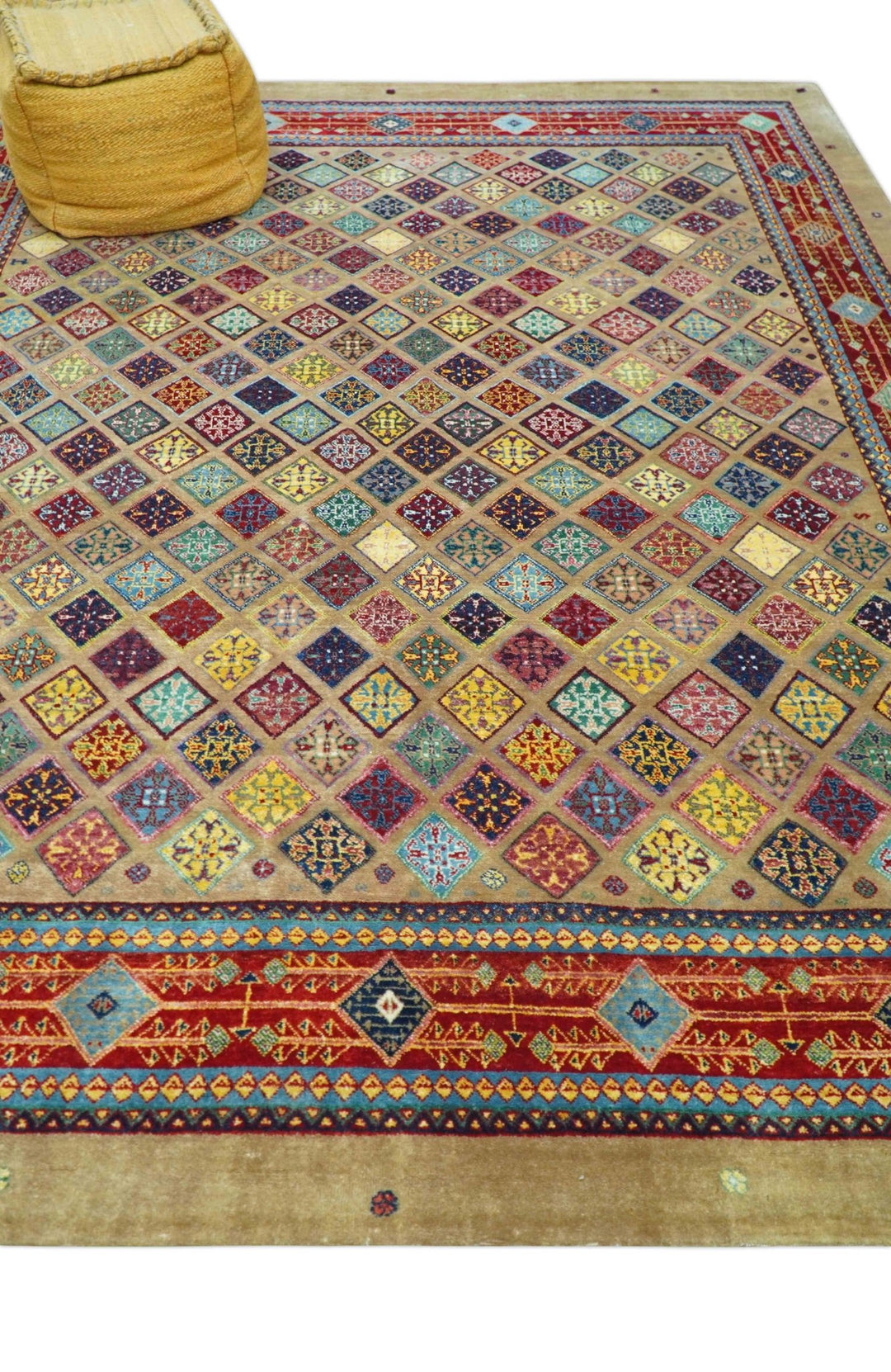 Brown Modern Geometrical Design 8x10 Hand Knotted wool Area Rug - The Rug Decor