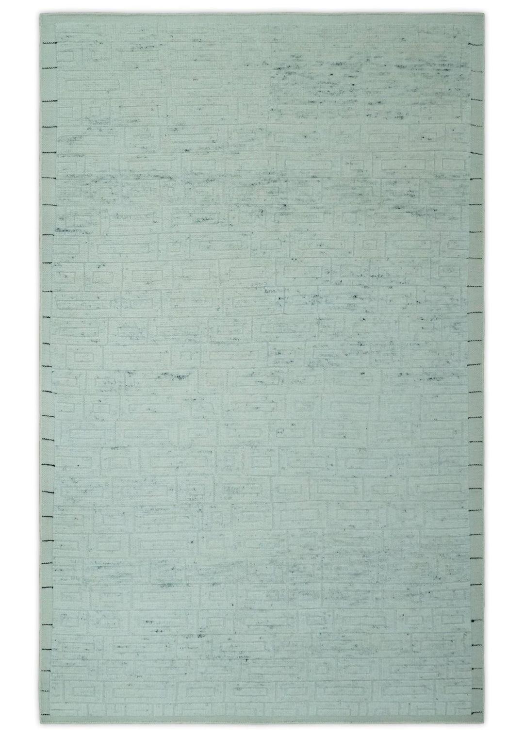 Carved Texture Modern Geometrical Bricks Design Ivory and Light Blue Hand Knotted 5x8 wool Area Rug - The Rug Decor