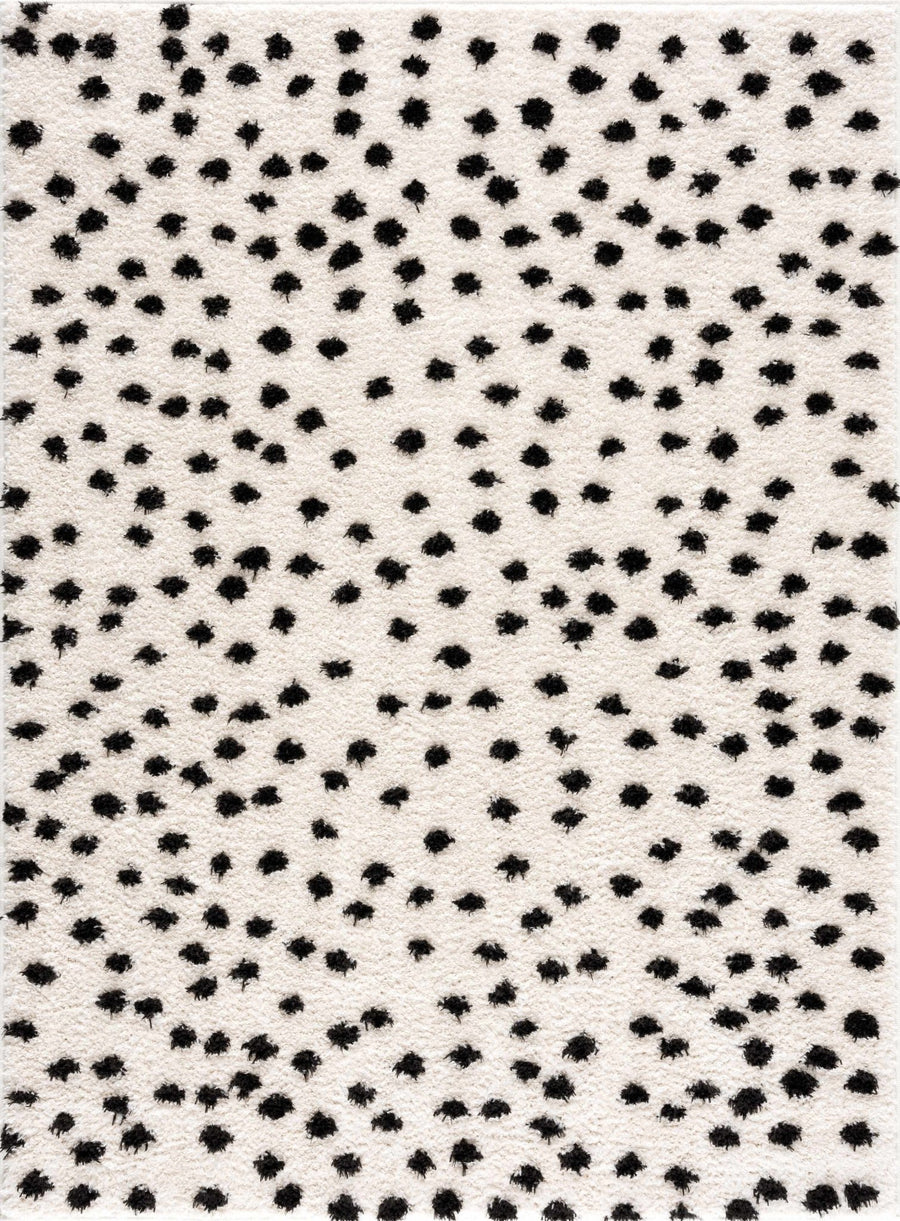 Chaia Dotted Contemporary Ivory and Black Plush Pile Area Rug - The Rug Decor