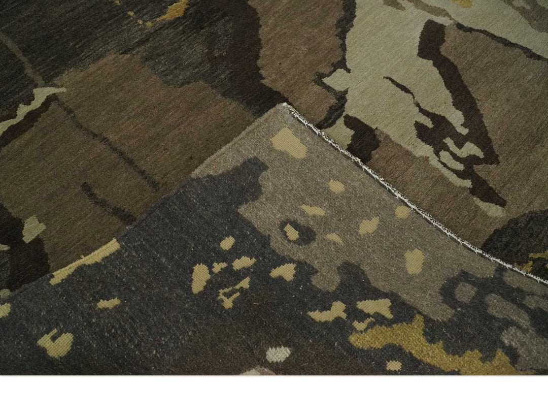 Charcoal, Brown, Beige and Olive Modern Abstract Hand loom 5x6.6 Wool And Art Silk Area Rug - The Rug Decor