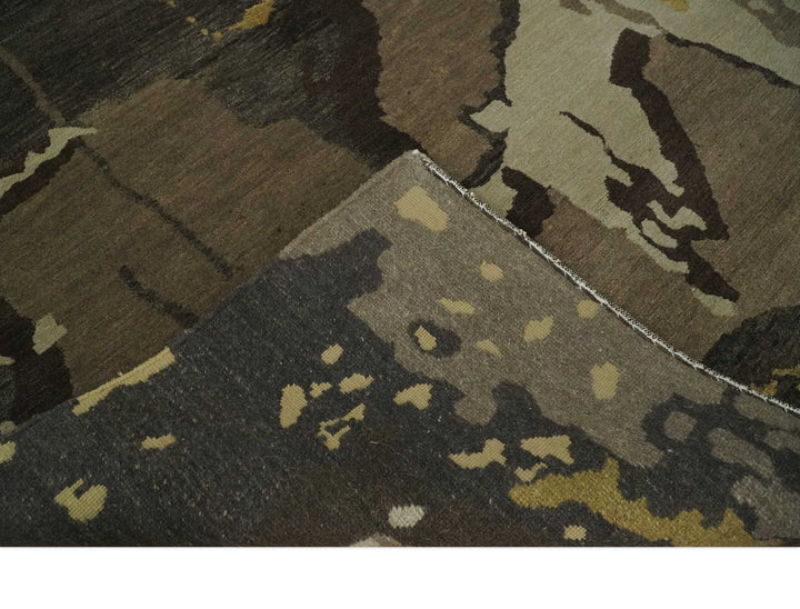 Charcoal, Brown, Beige and Olive Modern Abstract Hand loom 5x6.6 Wool And Art Silk Area Rug - The Rug Decor
