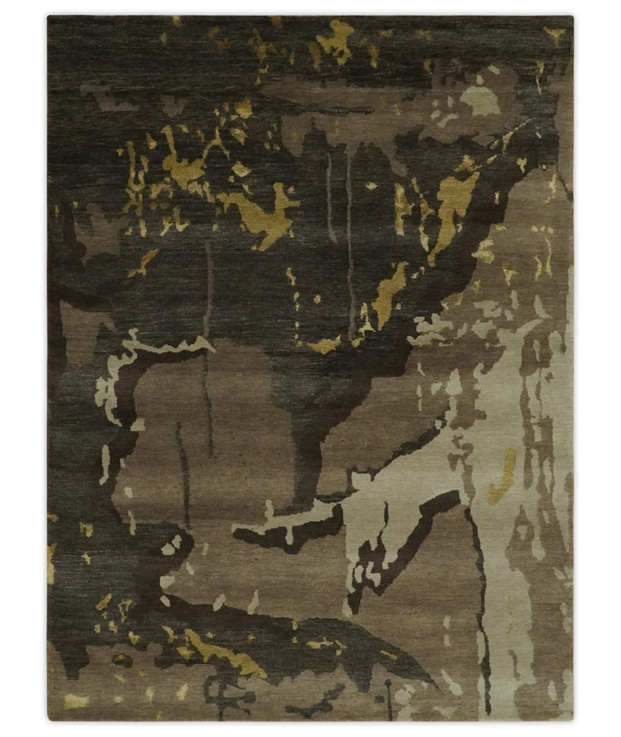 Charcoal, Brown, Beige and Olive Modern Abstract Hand loom 5x6.6 Wool And Art Silk Area Rug - The Rug Decor