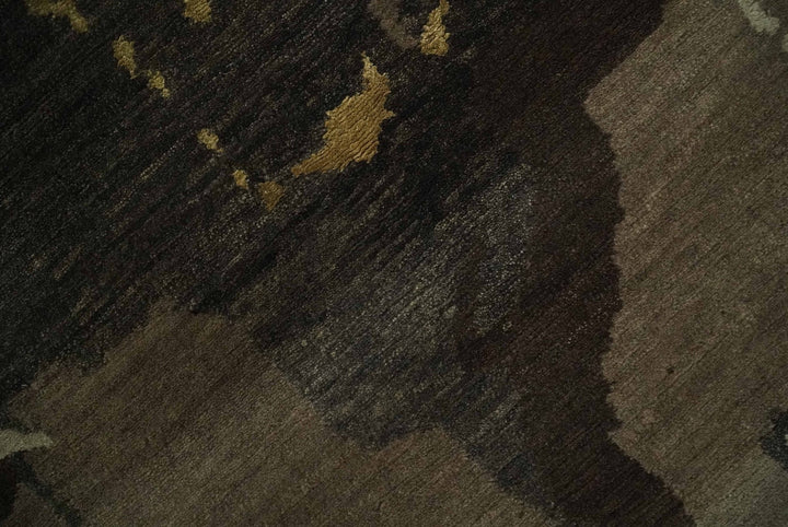 Charcoal, Brown, Beige and Olive Modern Abstract Hand loom 5x6.6 Wool And Art Silk Area Rug - The Rug Decor