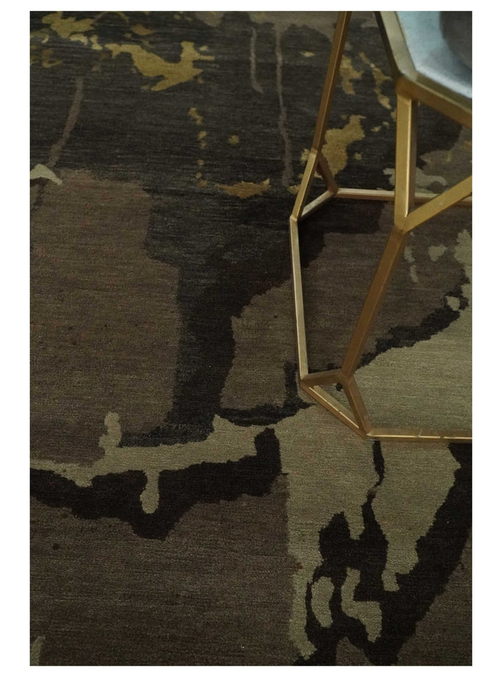 Charcoal, Brown, Beige and Olive Modern Abstract Hand loom 5x6.6 Wool And Art Silk Area Rug - The Rug Decor