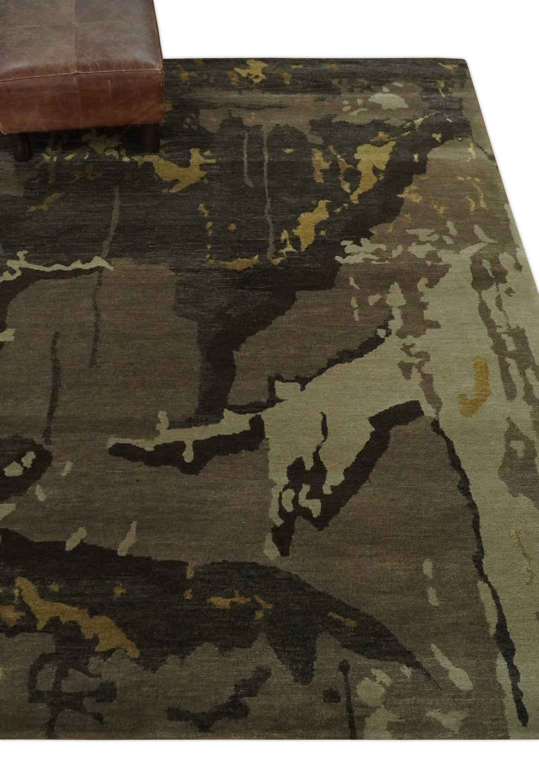 Charcoal, Brown, Beige and Olive Modern Abstract Hand loom 5x6.6 Wool And Art Silk Area Rug - The Rug Decor