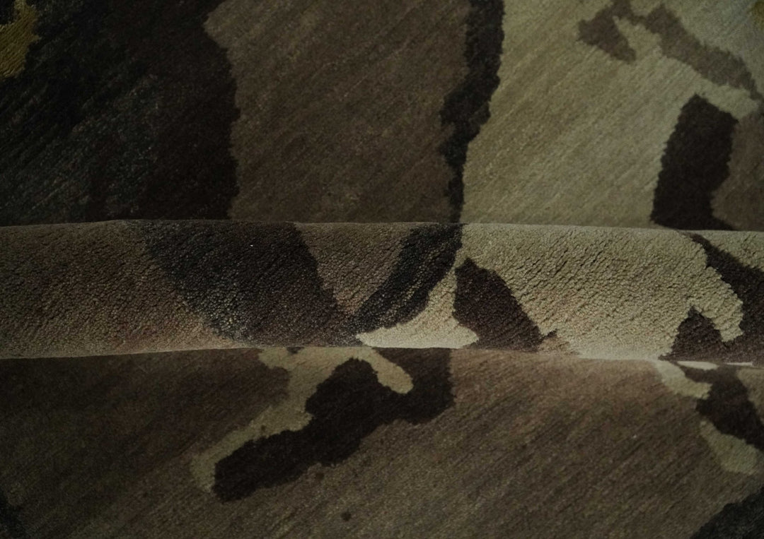 Charcoal, Brown, Beige and Olive Modern Abstract Hand loom 5x6.6 Wool And Art Silk Area Rug - The Rug Decor