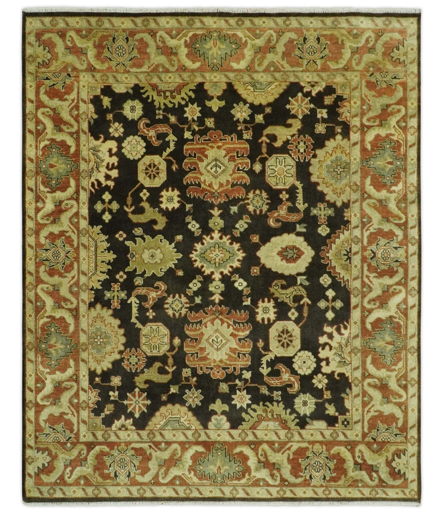 Charcoal, Olive and Rust Hand Knotted 8x10 Turkish Style Oushak Wool Area Rug - The Rug Decor