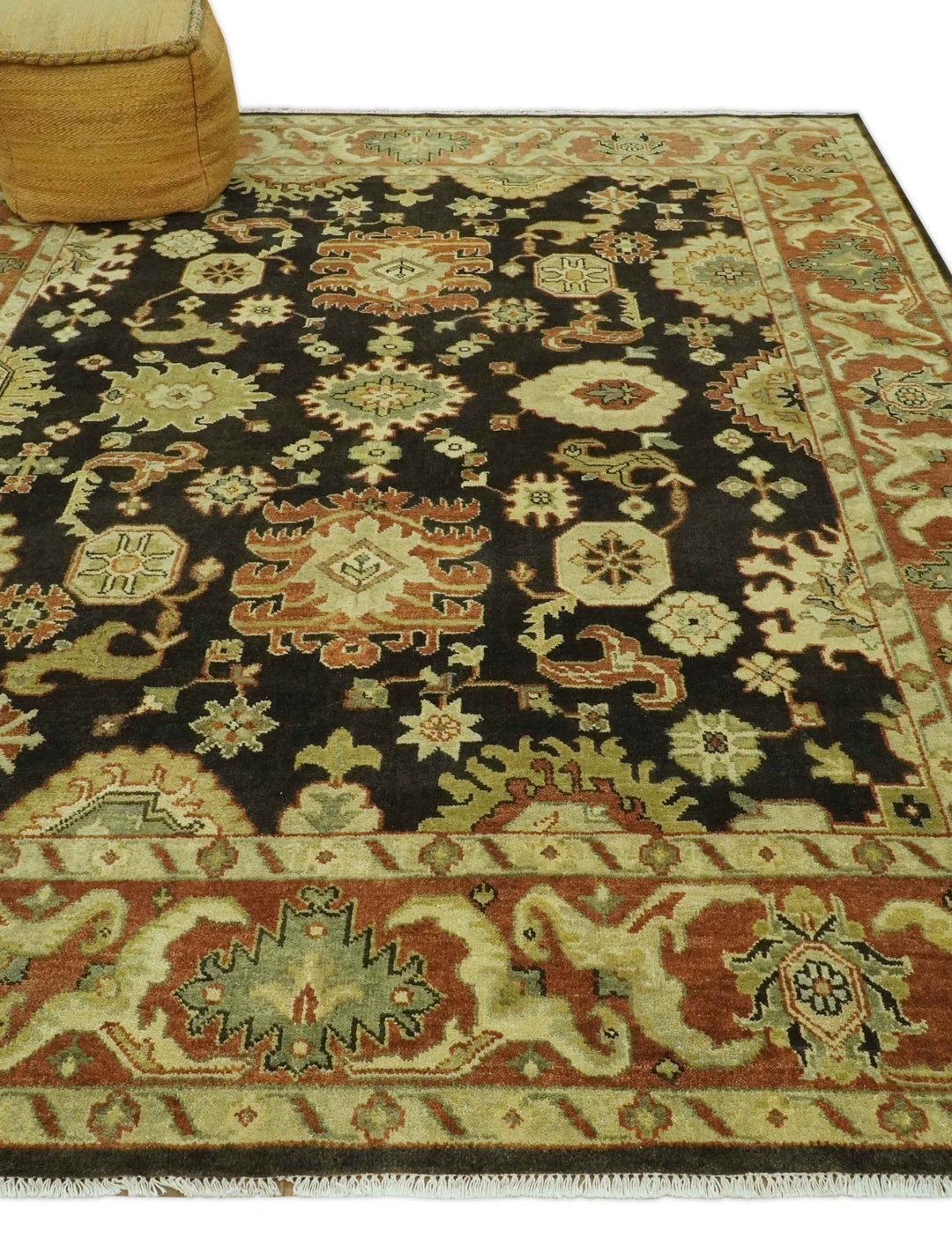 Charcoal, Olive and Rust Hand Knotted 8x10 Turkish Style Oushak Wool Area Rug - The Rug Decor