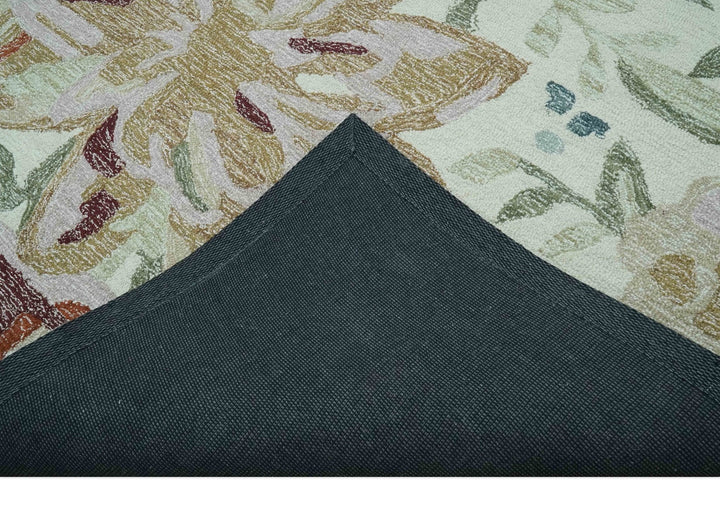 Colorful Ivory, Olive and Brown 8x10 Floral Design Hand Tufted wool Rug - The Rug Decor