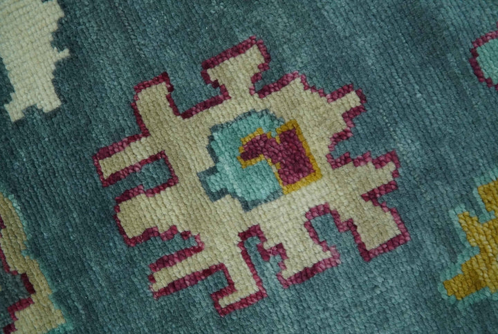 Colorful Teal, Ivory, Purple and Mustard Hand Knotted Traditional Oushak 8x10 wool Area Rug - The Rug Decor