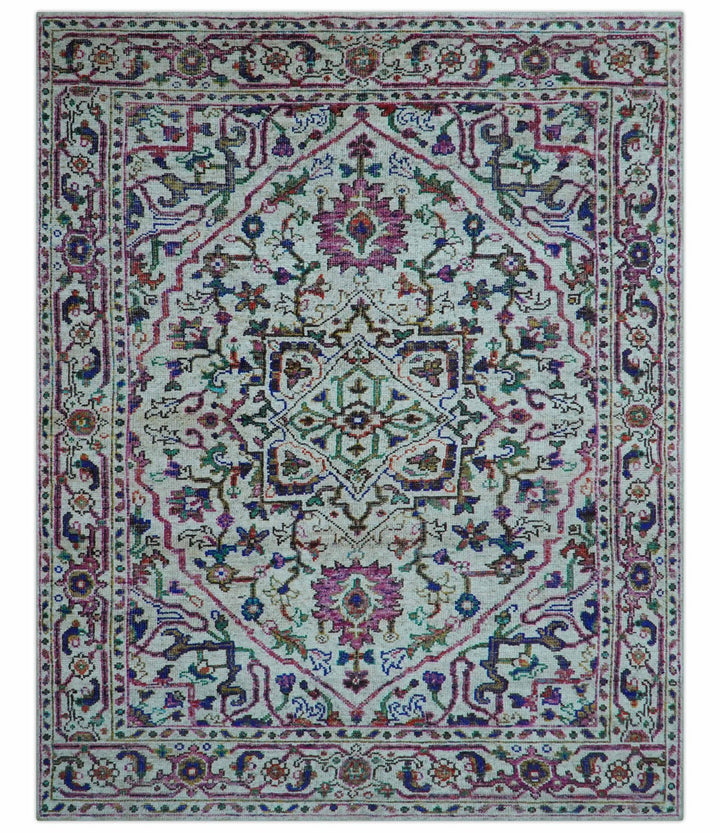 Colorful Traditional Serapi Design Ivory And Beige Hand Knotted 8x10 Wool Area Rug - The Rug Decor