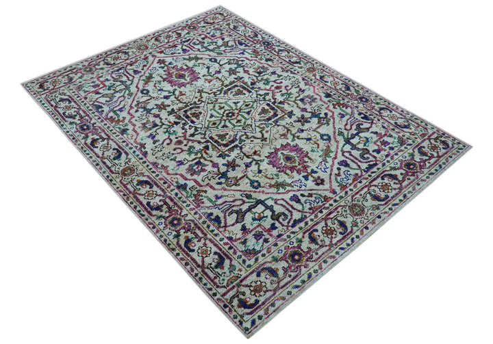 Colorful Traditional Serapi Design Ivory And Beige Hand Knotted 8x10 Wool Area Rug - The Rug Decor
