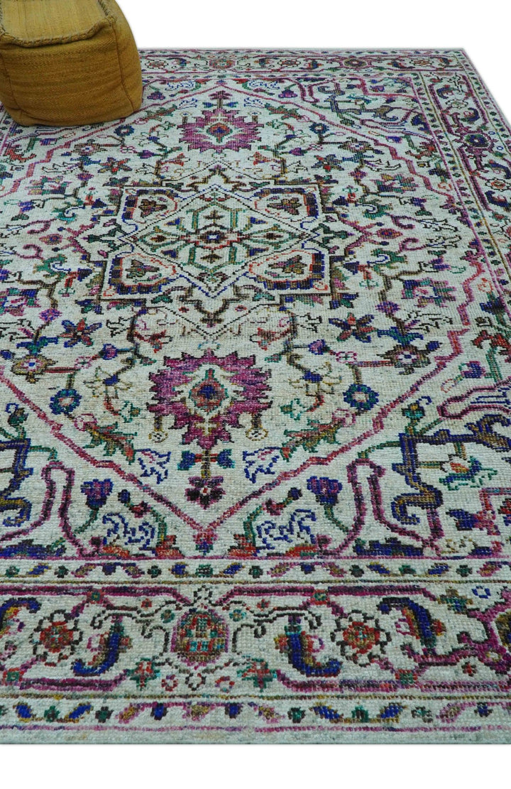 Colorful Traditional Serapi Design Ivory And Beige Hand Knotted 8x10 Wool Area Rug - The Rug Decor