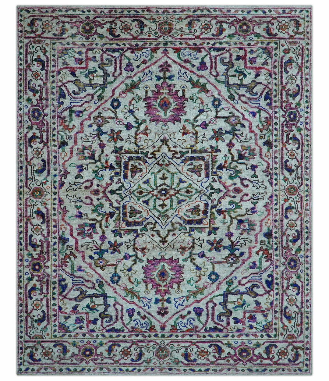 Colorful Traditional Serapi Design Ivory And Beige Hand Knotted 8x10 Wool Area Rug - The Rug Decor