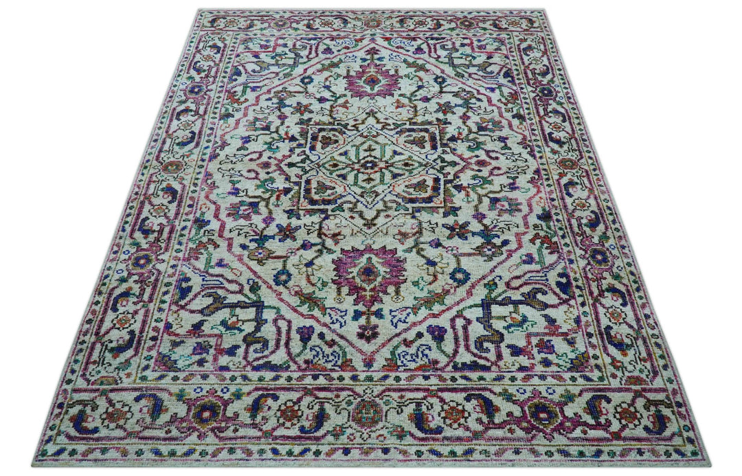 Colorful Traditional Serapi Design Ivory And Beige Hand Knotted 8x10 Wool Area Rug - The Rug Decor