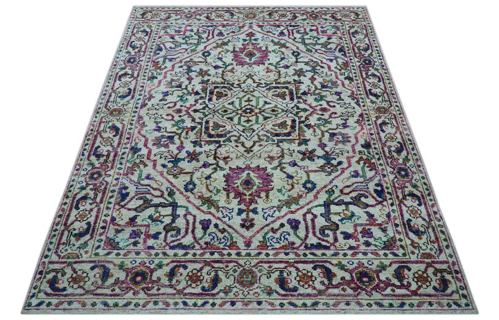 Colorful Traditional Serapi Design Ivory And Beige Hand Knotted 8x10 Wool Area Rug - The Rug Decor