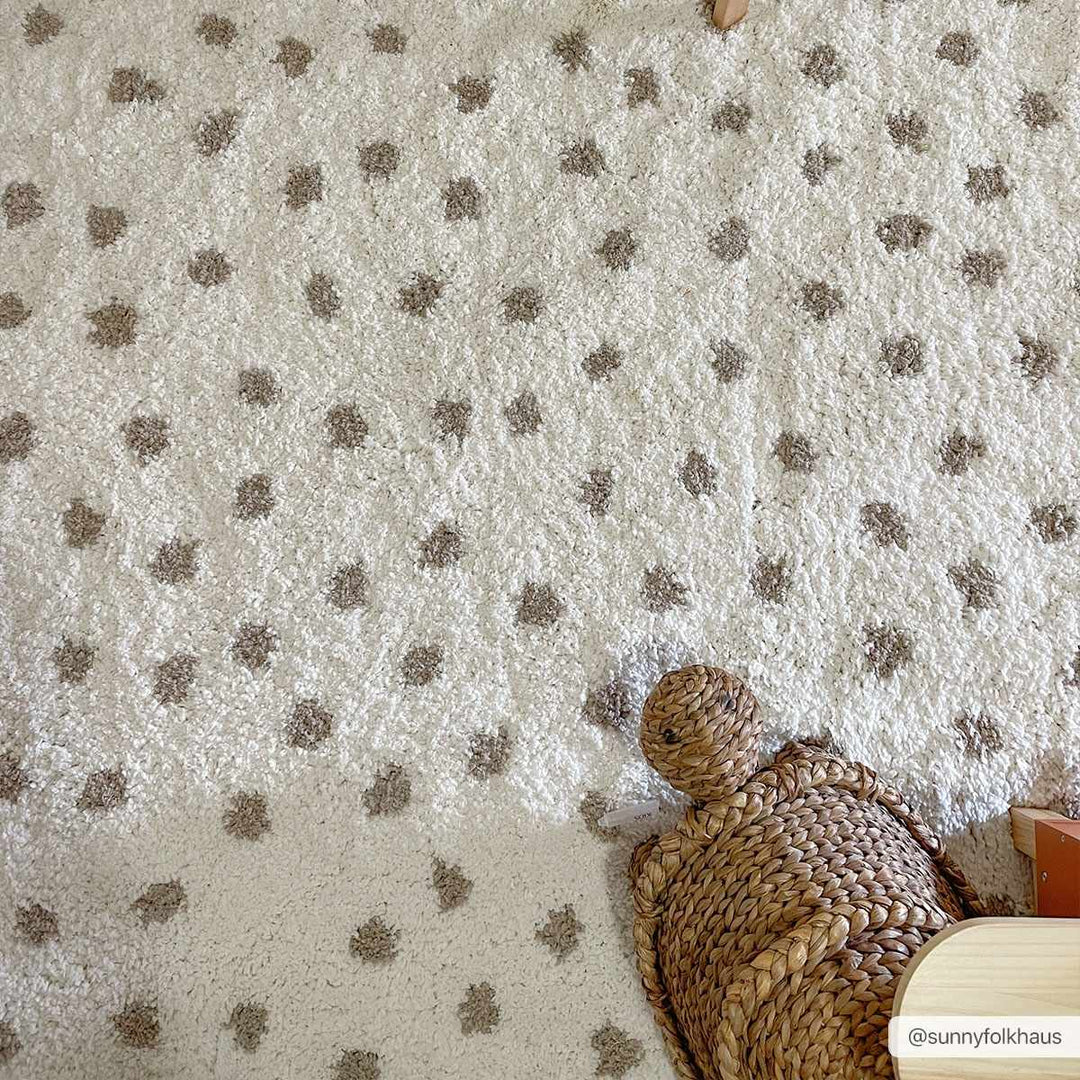 Contemporary Chaia Dotted Ivory and Brown Plush Pile Rug - The Rug Decor
