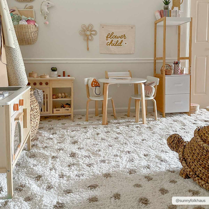 Contemporary Chaia Dotted Ivory and Brown Plush Pile Rug - The Rug Decor