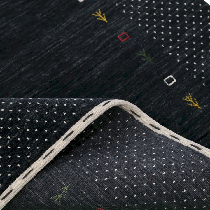 Contemporary Charcoal Gabbeh Border Hand Loomed Wool Area Rug - The Rug Decor