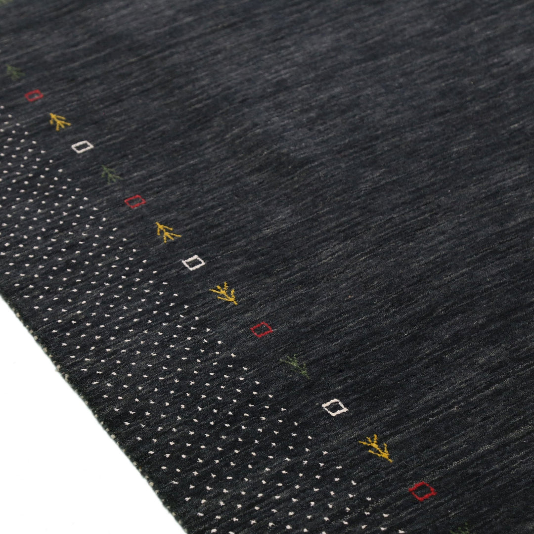 Contemporary Charcoal Gabbeh Border Hand Loomed Wool Area Rug - The Rug Decor