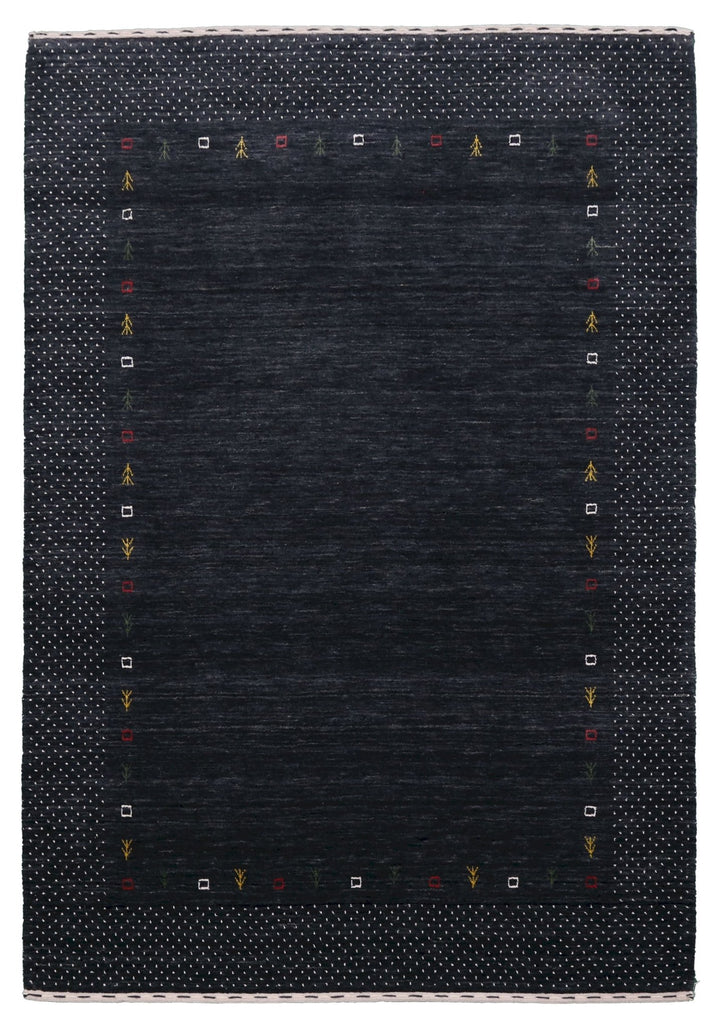 Contemporary Charcoal Gabbeh Border Hand Loomed Wool Area Rug - The Rug Decor