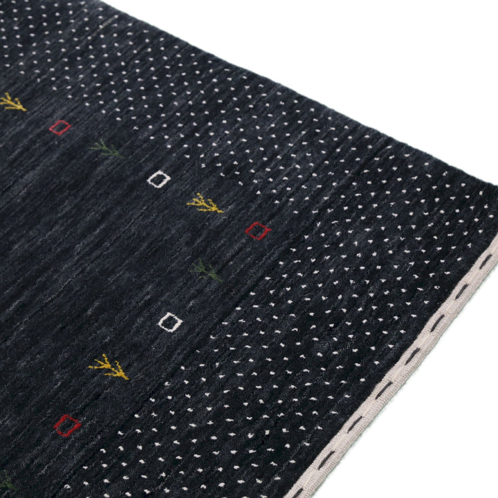 Contemporary Charcoal Gabbeh Border Hand Loomed Wool Area Rug - The Rug Decor