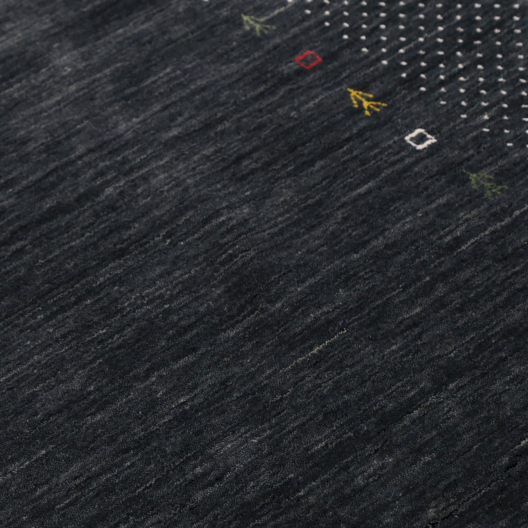 Contemporary Charcoal Gabbeh Border Hand Loomed Wool Area Rug - The Rug Decor