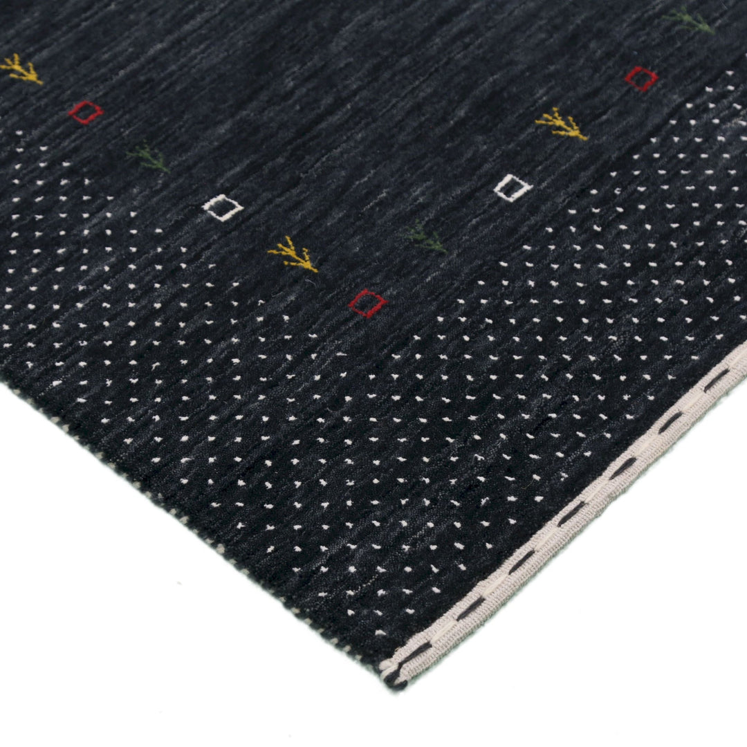 Contemporary Charcoal Gabbeh Border Hand Loomed Wool Area Rug - The Rug Decor